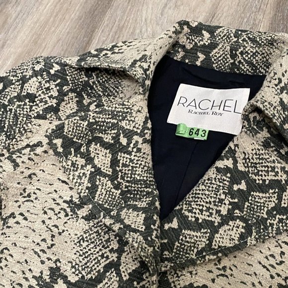 Rachel Roy Women’s Olive Reptile Snake Cotton Button Front Long Length Jacket S - Picture 4 of 14